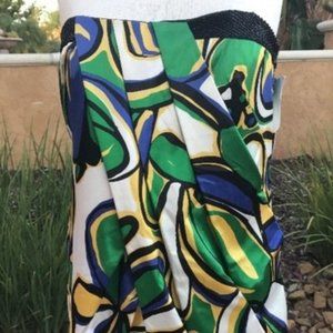 Shelli Segal MultiColor Print Silk Strapless Dress